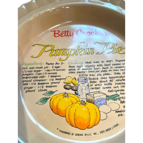 RARE: Vtg BETTY CROCKER Peach-Colored Pumpkin PIE PLATE Dish Recipe Taiwan 11" - Picture 6 of 15